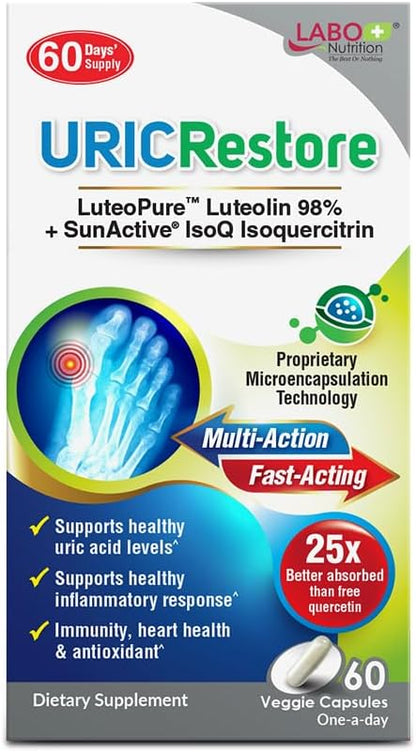 LABO Nutrition URICRestore – Uric Acid Cleanse & Detox Supplement for Joint Support, Kidney Function, Antioxidant Protection & Discomfort Relief – Uric Acid Support, 60 Vegan Capsules
