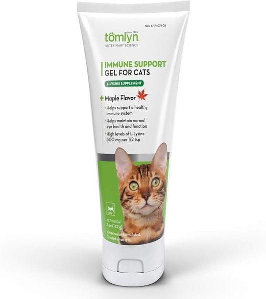 Tomlyn Immune Support Daily L-Lysine Supplement: Maple-Flavored Lysine Gel for Cats and Kittens, 5oz
