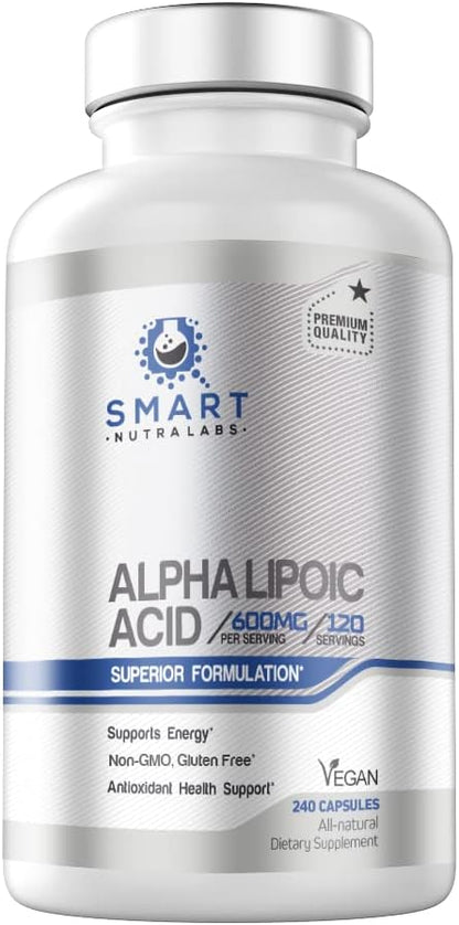 Alpha Lipoic Acid 600mg Per Serving, 240 Vegan Capsules- Gluten Free, Pure Non-GMO ALA- Supports Energy & Anti Oxidant