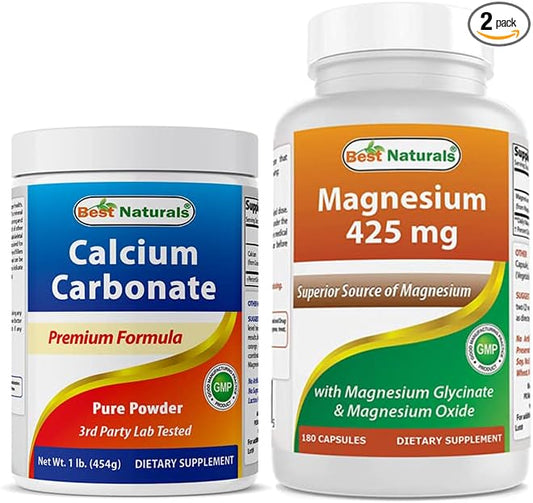 Calcium Carbonate Powder 1 Pound & Magnesium Glycinate 425 mg