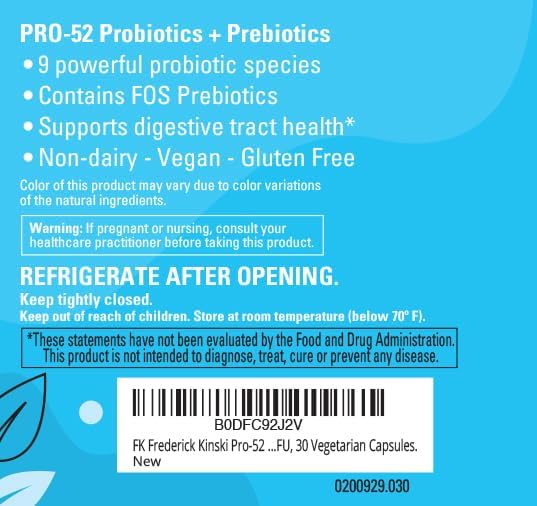 Pro-52 Probiotics + Prebiotics Supplement, 52.5 Billion CFU, 30 Vegetarian Capsules.