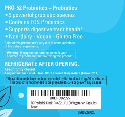 Pro-52 Probiotics + Prebiotics Supplement, 52.5 Billion CFU, 30 Vegetarian Capsules.