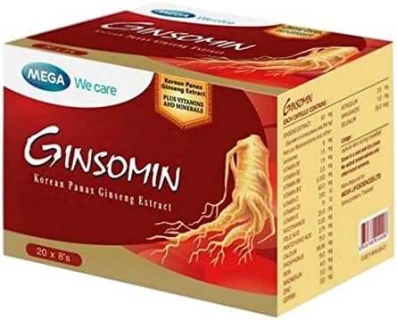 Ginsomin Korean Panax Ginseng Extract Plus Multivitamin and Mineral Dietary Supplement Product (Packing 8x20's) for Fatigue and Stress