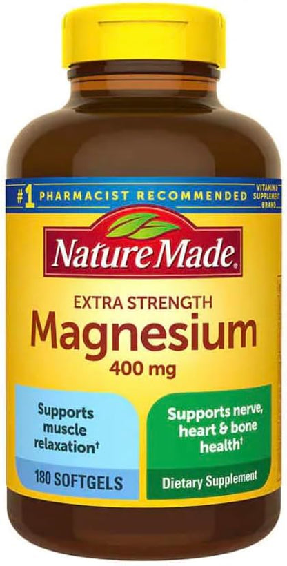 Nature Made Magnesium 400 mg Oxide Extra Strength 180 softgels, 180 Supply Days-1 Softgel Daily with Water and a Meal- Bundeled with nalkot-Suppliment Guide