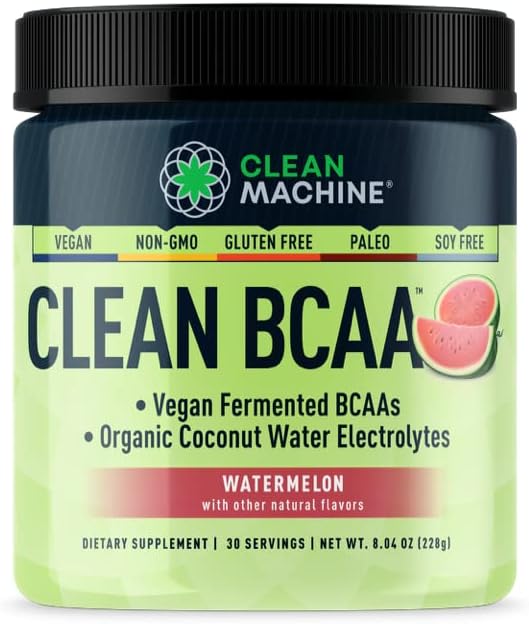 Clean BCAA - 2:1:1 Food Sourced BCAAs Powder & Coconut Water Electrolytes Recovery & Amino Energy Supplement - Award Winning Vegan Amino Acid Supplement - 30 Servings - Watermelon