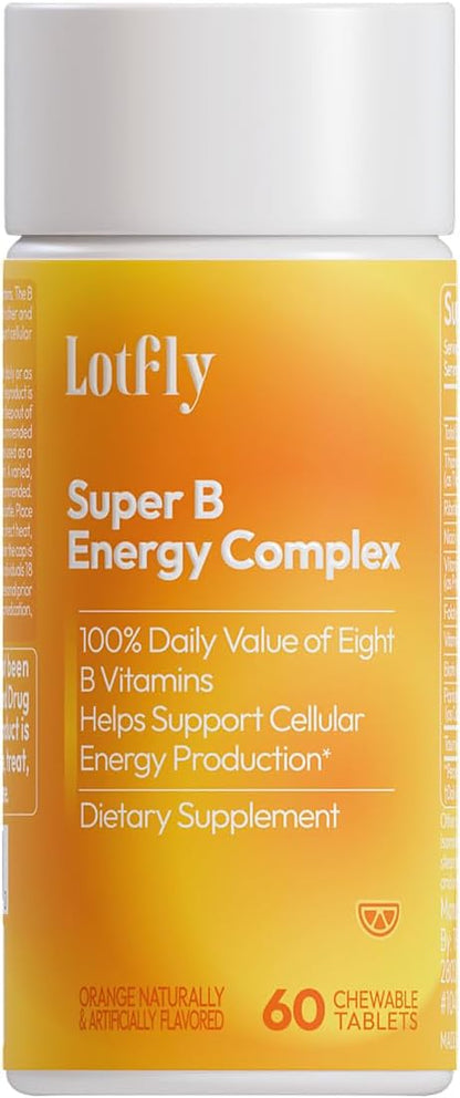 Vitamin B Complex with B1, B2, B3, B5, B6, B7, B9, B12 Taurine–Immune Support, Energy Metabolism and Nervous System – Super B Complex with Blood Orange Powder – 60 Tablets for Men & Women