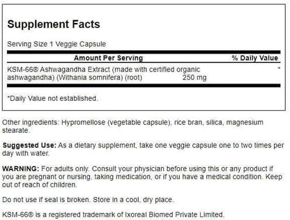 Swanson Ultimate Ashwagandha KSM-66 - Herbal Supplement Supporting Healthy Stress Levels & Relaxation - Natural Formula to Promote a Calm & Relaxed Mindset - (60 Veggie Capsules, 250mg Each) (4 Pack)