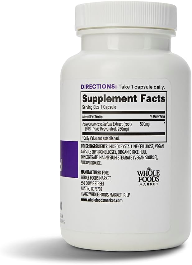Whole Foods Market, Transresveratrol 250Mg, 60 Vegg Capsules