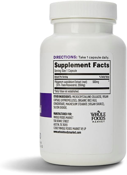 Whole Foods Market, Transresveratrol 250Mg, 60 Vegg Capsules