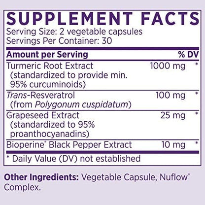 NAOMI Turmeric Curcumin All Fully Standardized 1000mg 95% Curcuminoids, BioPerine High Absorption & Resveratrol, Clinically Studied, Joint Support, Supports Healthy Muscle Response