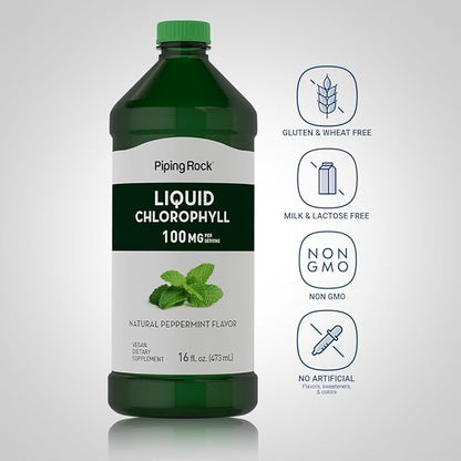 Piping Rock Liquid Chlorophyll 100mg | 16 oz | Mint Flavor | for Women & Men | Vegan, Non-GMO, and Gluten Free Formula