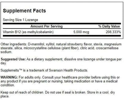 Swanson Supplemelts Sublingual Vitamin B-12 5 Milligrams 60 Tabs
