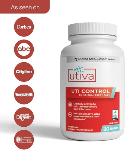 Utiva Cranberry PACs – Clinically Studied Ingredients 36mg PACs for UTI Avoidance - Supplement for Urinary Tract Health for Women and Men – Cranberry Extract Pills for Bladder Health, 90 Vegi Capsules