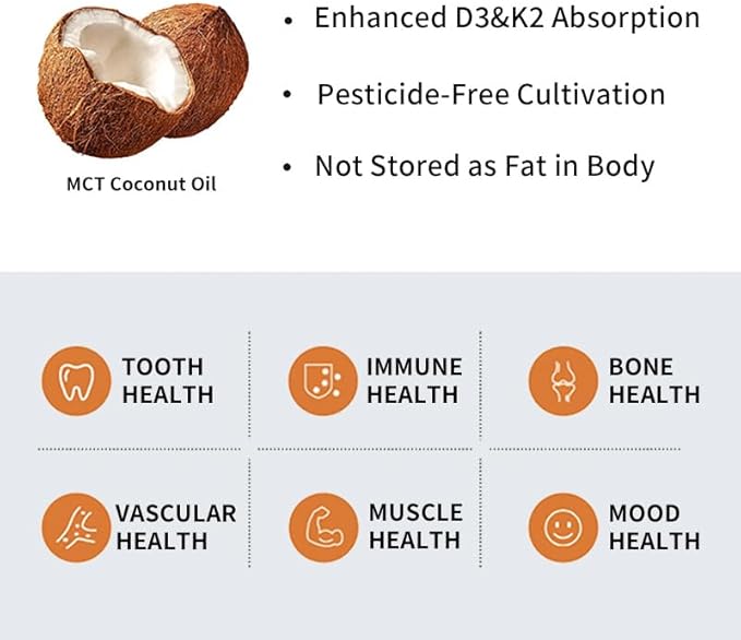 d3 k2 Vitamin 10000 iu, 180 Coconut Oil Softgels | 2 in 1 Vitamins Supplement D3 10000 IU & K2 (MK7) 200 mcg, Easy to Swallow, Supports Calcium Absorption, Bone Immune, & Heart Health