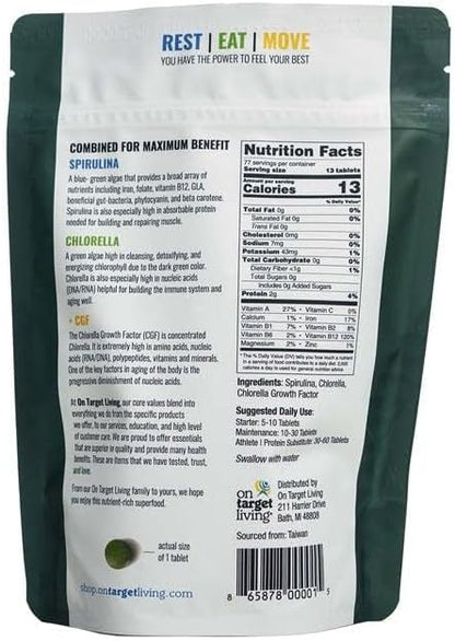 On Target Living Spirulina Chlorella + CGF | 1000 Tablets | Vegan | Boosts Immune System | High in Protein | Alkalyzing | Nutrient Dense | Detoxifying | Energy | Recovery