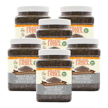 Pride Of India - PACK of 6 - Natural Black Chia Seeds - Omega-3 & Fiber Superfood, 1.25 Pound (20oz) Jar