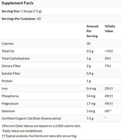 Swanson Certified Organic Oat Bran Fiber 8 Ounce (227 g) Pwdr