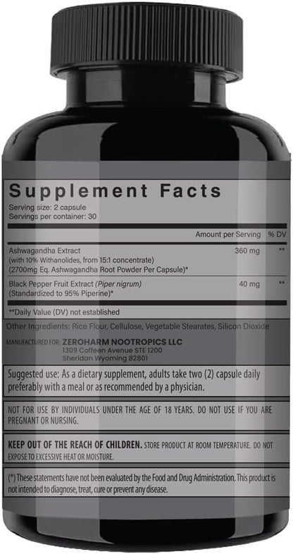 Organic Ashwagandha Capsules w/Black Pepper Extract as Vegan Ashwagandha Supplements for Anti Stress Relief, Natural Mood Support, Energy & Focus-60 Capsules