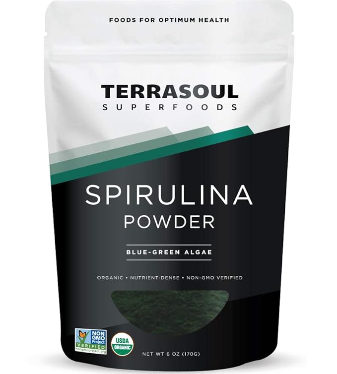 Terrasoul Superfoods Organic Spirulina Powder, 6 Oz, Vegan Protein, Green Superfood Boost for Smoothies, Detoxifying Elixirs, and Immune Support