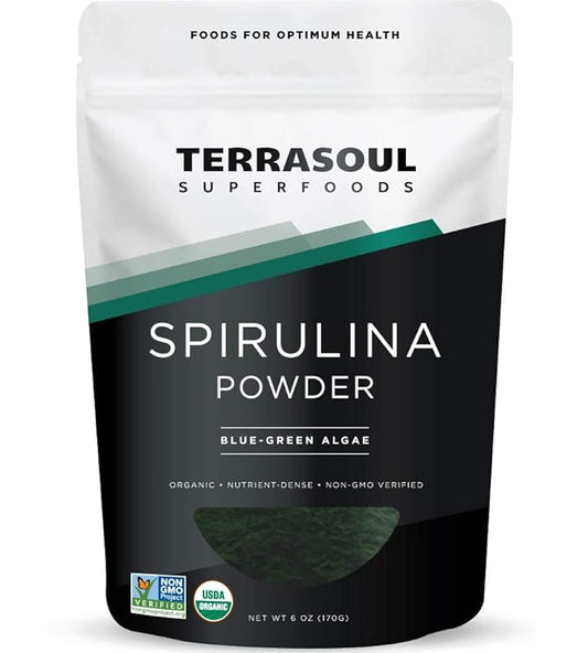 Terrasoul Superfoods Organic Spirulina Powder, 6 Oz, Vegan Protein, Green Superfood Boost for Smoothies, Detoxifying Elixirs, and Immune Support