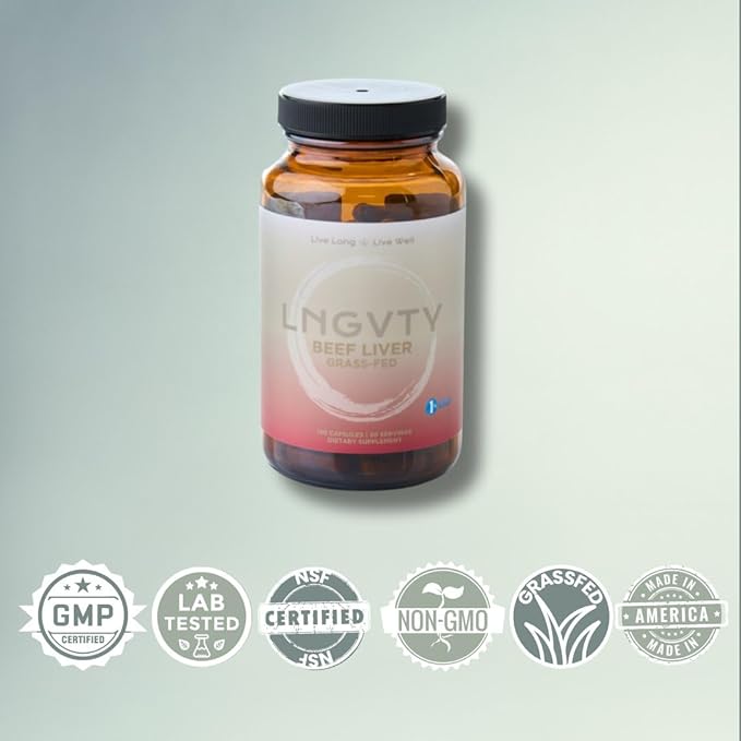 LNGVTY Grass Fed Beef Liver Capsules | Desiccatted Liver Supplement | 120 Pills, 750mg | Natural Iron, Vitamin A, B12 for Energy and Optimal Health | Humanely Pasture Raised Undefatted in New Zealand