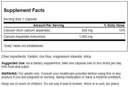 Swanson Calcium Aspartate - Herbal Supplement Promoting Bone, Heart, & Muscle Health - Natural Formula Promoting Total Body Wellness - (60 Capsules-200mg Each)