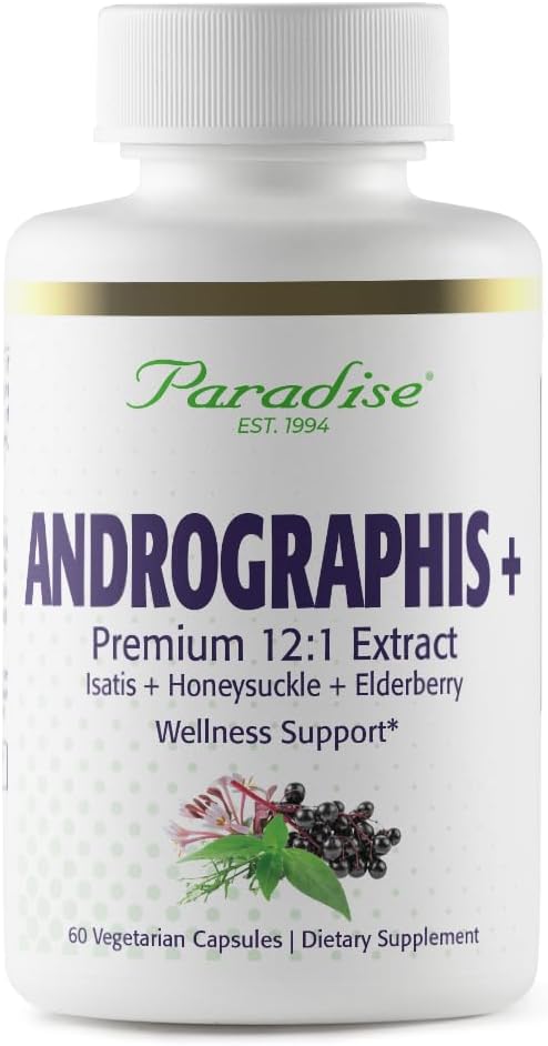 Paradise Herbs Andrographis, Elderberry, Isatis, Honeysuckle, Super Potent, Ultra Pure, Vegan, Non GMO, Gluten Free, 60 Vegetarian Capsules