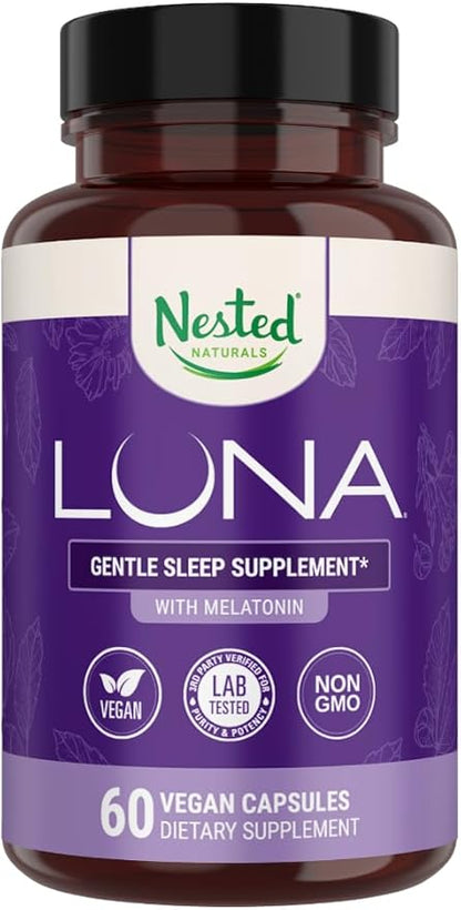 Luna Sleep Aid - Non-Habit Forming Natural Sleeping Pills for Adults with Naturally Sourced Ingredients - Valerian Root, Melatonin, Chamomile, Lemon Balm, and More - 60 Vegan Capsules
