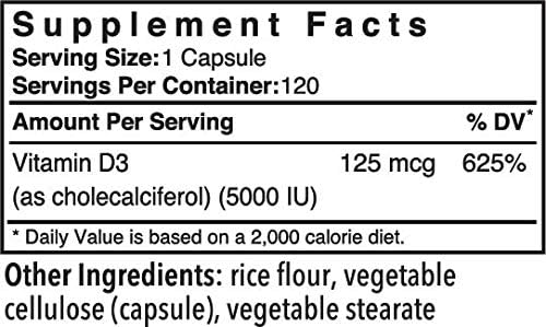 Patient One Vitamin D3 5,000 IU | Supplement to Support Immune, Heart and Bone Health* | Absorbable Cholecalciferol Form | 120 Capsules | 2 Pack