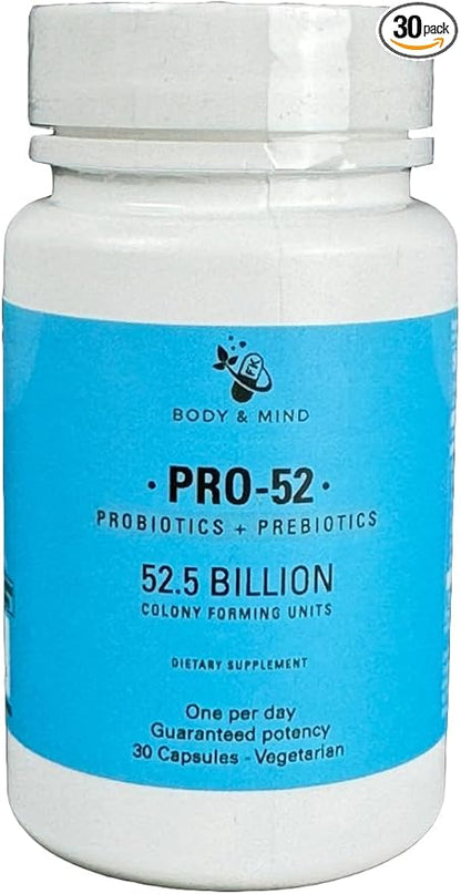 Pro-52 Probiotics + Prebiotics Supplement, 52.5 Billion CFU, 30 Vegetarian Capsules.