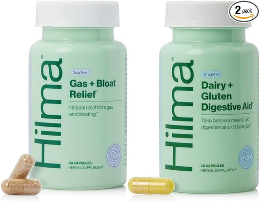 Hilma De-Bloat Bundle for Pre or Post Meal, Gas & Bloating Relief for Women (50 Vegan Capsules) with Lemon Balm & Peppermint Leaf, Digestive Enzymes for Women (30 Vegan Capsules) with Dandelion Root