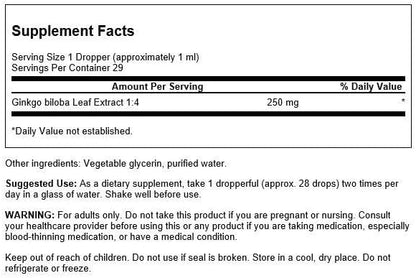 Swanson Ginkgo Biloba Liquid Extract (Alcohol- & Sugar-Free) 1 fl Ounce Liquid