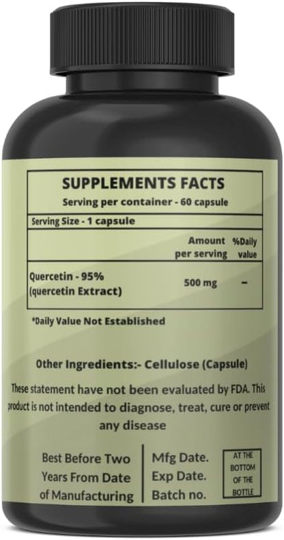 500mg Quercetin with Bromelain Capsules: Respiratory Support Non-GMO | Gluten Free | Supports Overall Health & Well Being (20 Capsules)