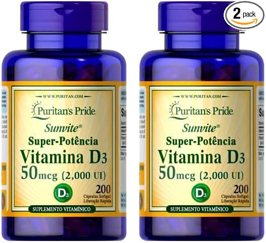 Puritan's Pride Vitamin D3 50mcg (2,000 IU) Bolsters Immune Health for Support of Immune Health and Healthy Bones and Teeth 200 Softgels (Pack of 2)