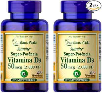 Puritan's Pride Vitamin D3 50mcg (2,000 IU) Bolsters Immune Health for Support of Immune Health and Healthy Bones and Teeth 200 Softgels (Pack of 2)