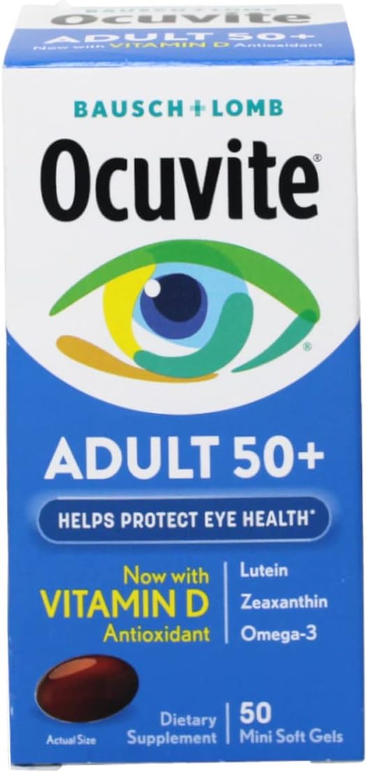 Ocuvite 50+ Eye Vitamin & Mineral Supplement, Multivitamin for Vision & Ocular Health with Omega-3, Zinc, Vitamins C & E, Lutein & Zeaxanthin, Zinc Supplements for Women and Men, 50 Softgels