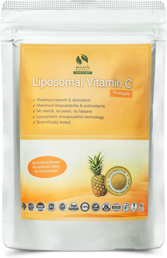Bionutricia Liposomal Vitamin C with Pineapple Extract Powder (Water Soluble) Immune & Collagen Support, Two-Stage for High Absorption & Antioxidant, No Sugar & Non GMO 5.29Ounce