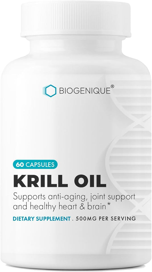 Krill Oil 500 mg, Omega-3 EPA DHA, Phospholipids, & Astaxanthin, Supports Immune System & Brain Health 60 Capsules No Fishy Taste - Non-GMO, Gluten Free