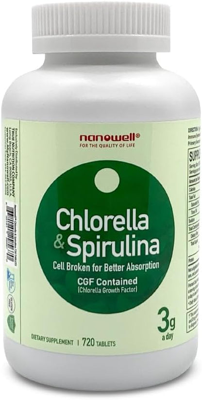 Chlorella & Spirulina 720 Tablets - Chlorella, Spirulina, Antioxidants, Vitamins, Rich in Proteins, Broken Cell Wall (720 Count)