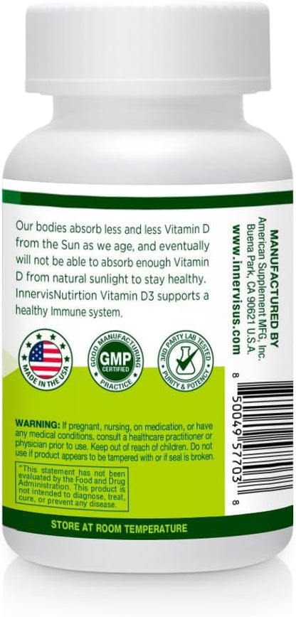 Vitamin D3 5000 IU (125 mcg) 120 Vegetable Capsules Support Healthy Bones Teeth Immune System Supplement