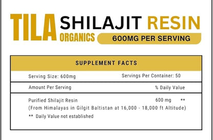 TILA Organic Pure Himalayan Shilajit Resin, Natural Supplement for Men & Women. Fulvic Acid and Humic Acid with Over 85 Trace Minerals. Vegan Gluten Free Non-GMO-600 mg-30g Jar