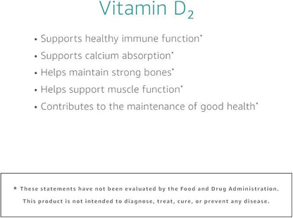 Amazon Elements Vitamin D2 2000 IU, Vegan, 65 Capsules, Supports Strong Bones and Immune Health, 2 month supply (Packaging may vary)