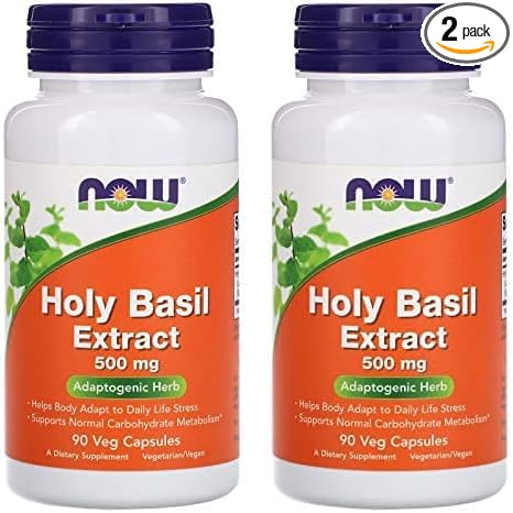 NOW Supplements, Holy Basil Extract 500 mg (Holy Basil is a Sacred Plant in Ayurveda), 90 Veg Capsules (Pack of 2)