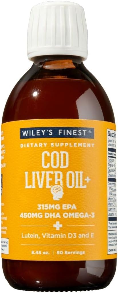 Wiley's Finest Cod Liver Oil - Orange Flavored Omega-3 Fish Oil Supplement - 765mg Omega-3s - 8.45 Oz (50 Servings)