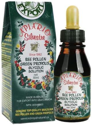 Official Distributor - 1 Bottle Apiario Silvestre Bee Pollen & Brazil Green Bee Propolis Liquid - Glycolic Extract-Non Alcoholic, Wax Free, Sugar Free