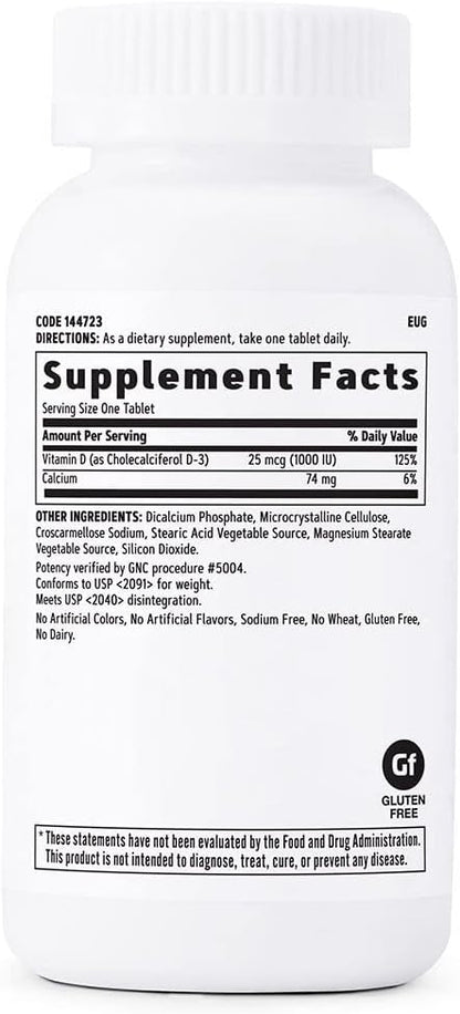 GNC Vitamin D-3 25mcg, 180 Tablets, Supports Healthy Teeth and Bones