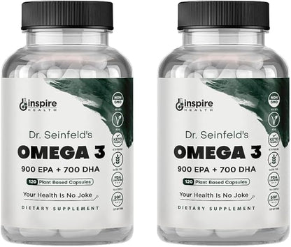 The Very Best Vegan Omega 3-120 Capsules 2 Pack - Vegan Algae Omega 3 Supplement Alternative - Plant Based Fish Oil Alternative- DHA & EPA Supplement - Made in USA - Heart Stress Relief Dr Seinfeld