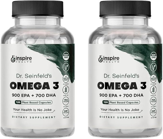 The Very Best Vegan Omega 3-120 Capsules 2 Pack - Vegan Algae Omega 3 Supplement Alternative - Plant Based Fish Oil Alternative- DHA & EPA Supplement - Made in USA - Heart Stress Relief Dr Seinfeld