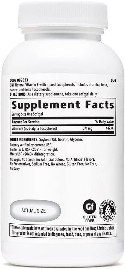 GNC Vitamin E 100% Natural 1000IU - 60 Softgels | 60 Servings