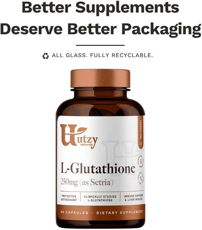 L-Glutathione | Immune Health & Antioxidant Support | Setria® 250mg Reduced Form Glutathione | High Absorption | Made in The USA | 60 Capsules
